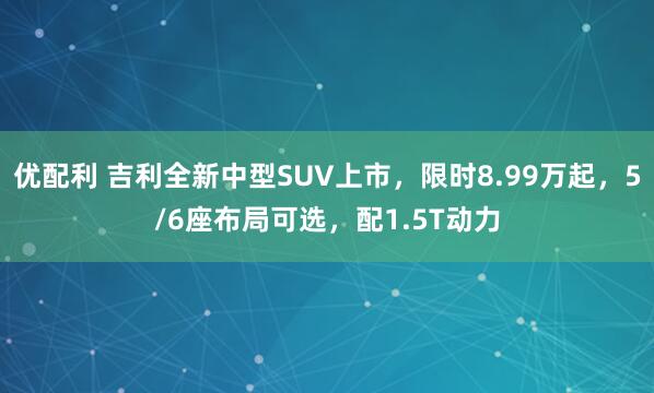 优配利 吉利全新中型SUV上市，限时8.99万起，5/6座布局可选，配1.5T动力